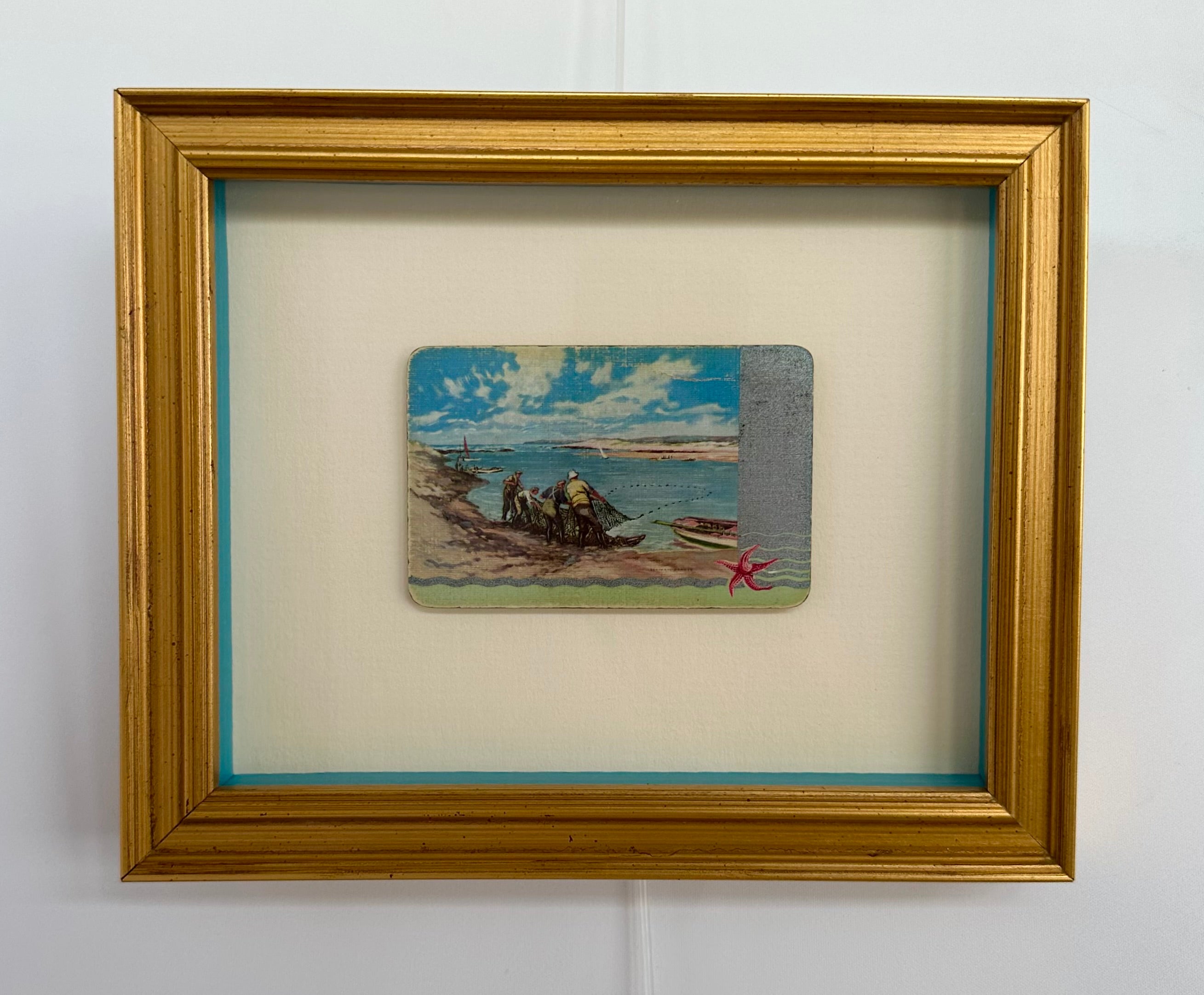 Fisherman Pulling Fishing Nets Coastline - Vintage Retro Swap Playing Card